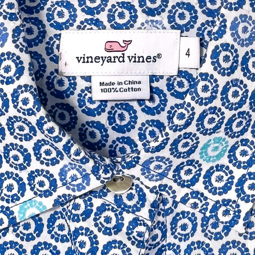 Vineyard Vines Women's Shirt Button Up Blue White Textured Dot Preppy Top Size 4